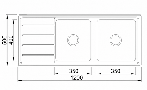Double Bowls with Drainer Topmount Kitchen Sink 1200x500mm - Stainless Steel