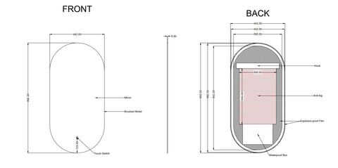 Pill Shape Framed LED Mirror with Demister 450x900mm - Various Colours Frame