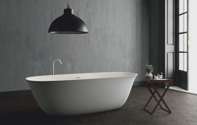 Signature Oval Solid Surface Freestanding Bath 1650mm with Overflow - Matte White