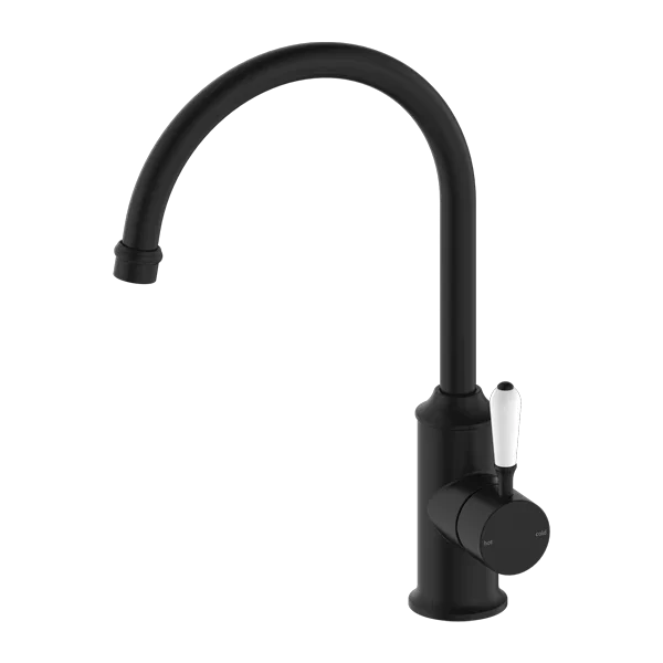 York Kitchen / Laundry Sink Mixer Goosneck Spout With Metal / Porcelain Lever - Various Colours