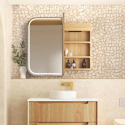 Soft Square LED Mirror Cabinet 450/900/1200/1500x750mm - Matte White / Natural Oak / Black Oak