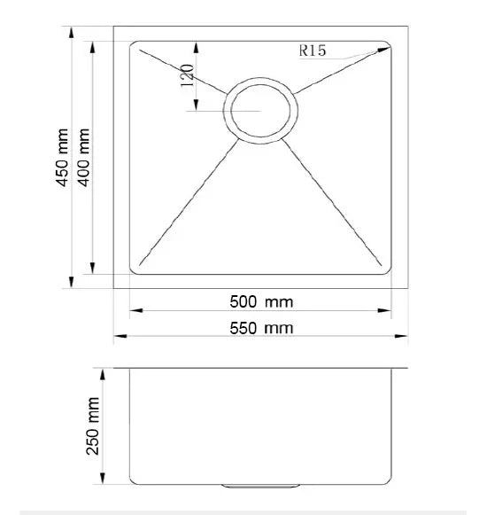 Single Bowl Drop in/Undermount Kitchen / Laundry Sink 550x450mm - Various Colours