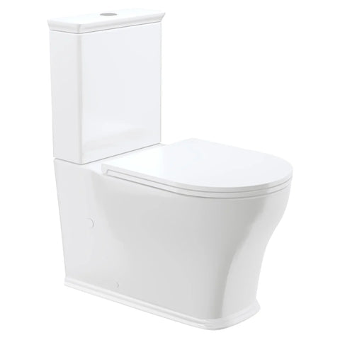 Hampton Style Back To Wall Tornado Rimless Flush Toilet Suite with Soft Close Seat - White (4 Star)