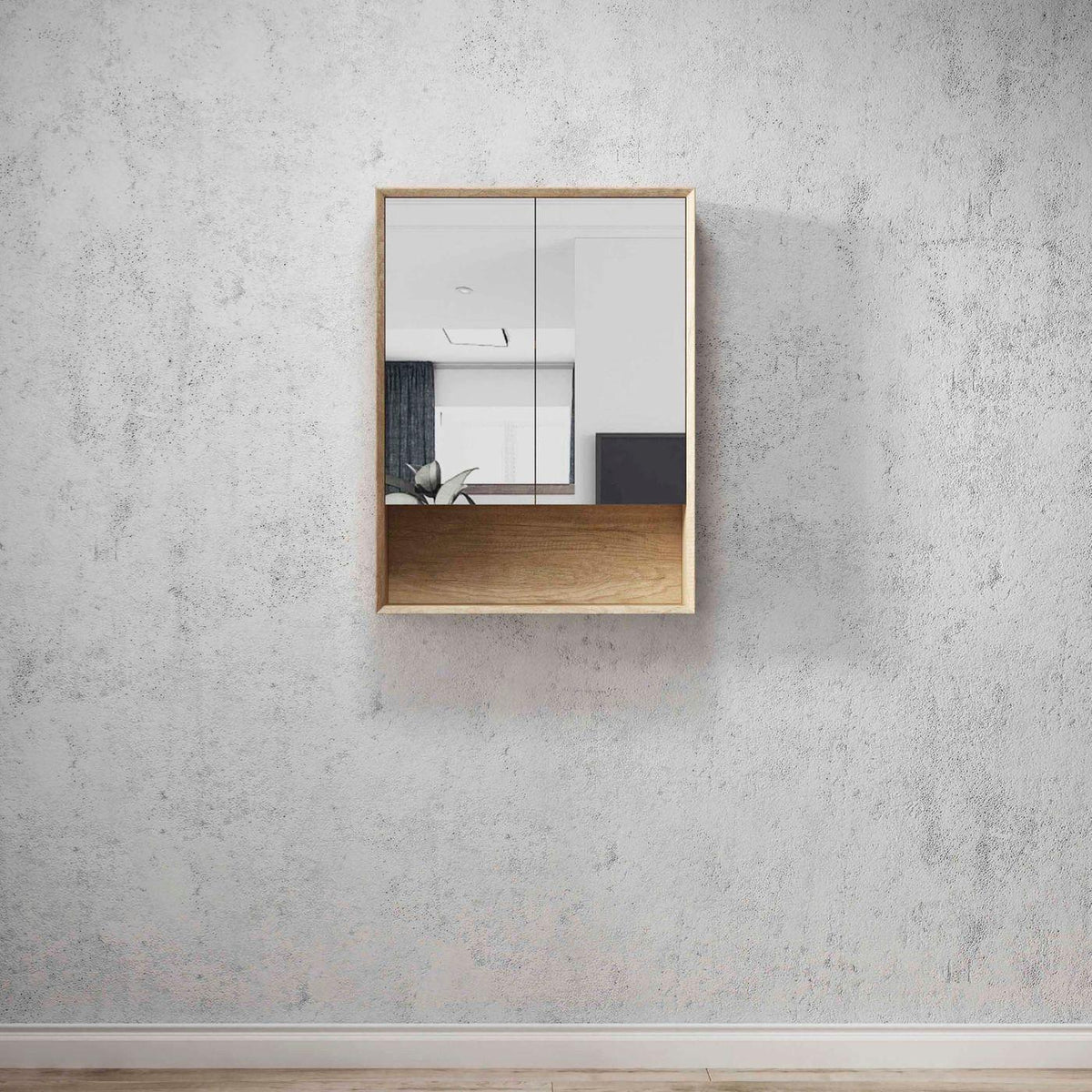 Mirror Cabinet with Open Shelf Pencil Edge - 600/750/900/1200/1500x800mm - Various Colours