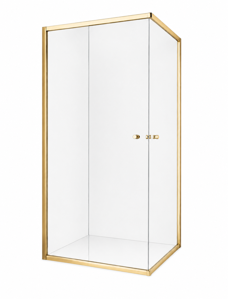 SS43 Brushed Gold Corner Entry Sliding Shower Screen (Front + Return) - Various Sizes