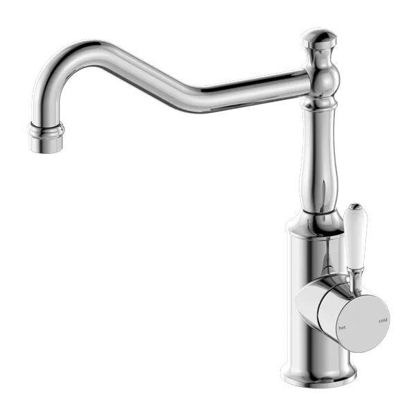 York Kitchen / Laundry Sink Mixer Hook Spout With Metal / Porcelain White Lever - Various Colours