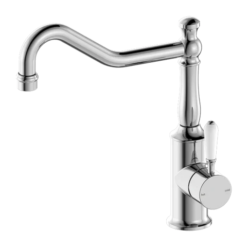 York Kitchen / Laundry Sink Mixer Hook Spout With Metal / Porcelain White Lever - Various Colours