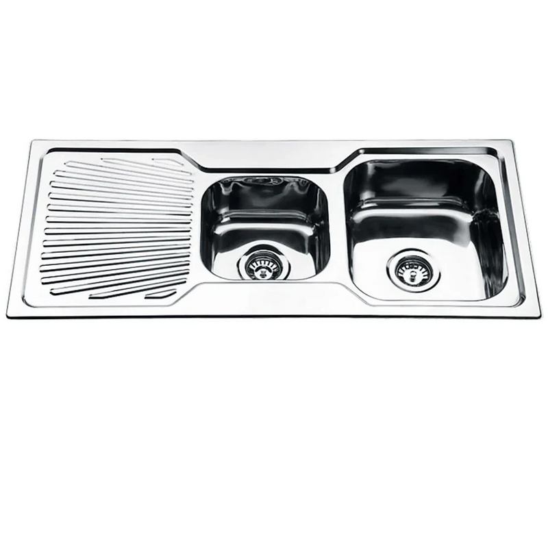 Double Bowls with Drainer Topmount Kitchen Sink 1080x480x170mm - Stainless Steel