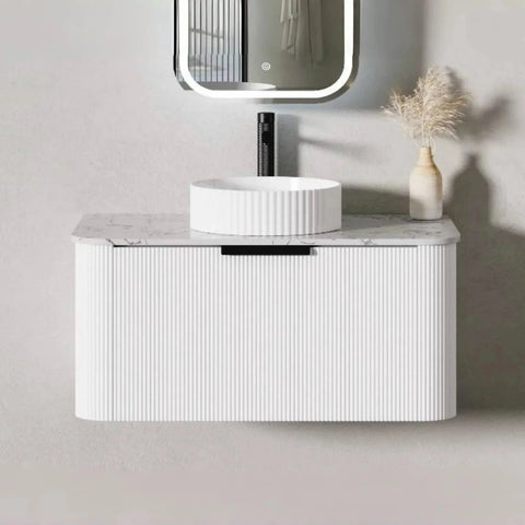 ET Curve Fluted Wall Hung Vanity with Stone Top - 900x510mm (Display Clearance)