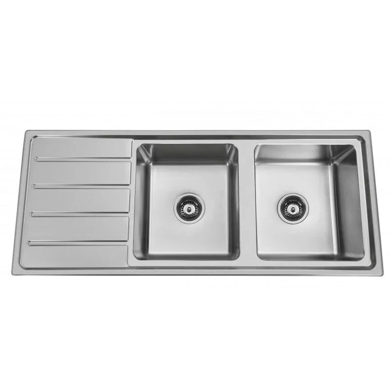 Double Bowls with Drainer Topmount Kitchen Sink 1200x500mm - Stainless Steel