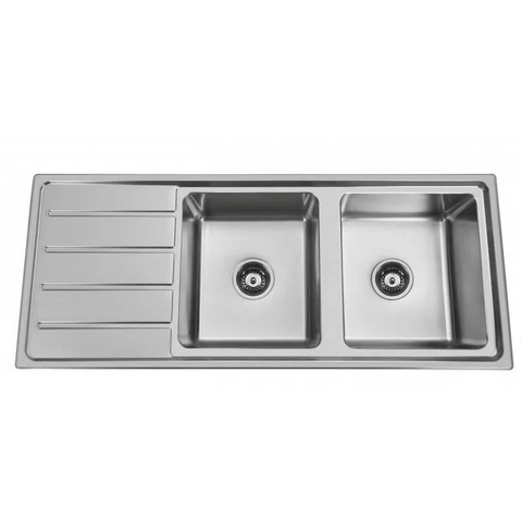 Double Bowls with Drainer Topmount Kitchen Sink 1200x500mm - Stainless Steel