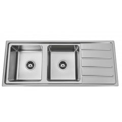 Double Bowls with Drainer Topmount Kitchen Sink 1200x500mm - Stainless Steel