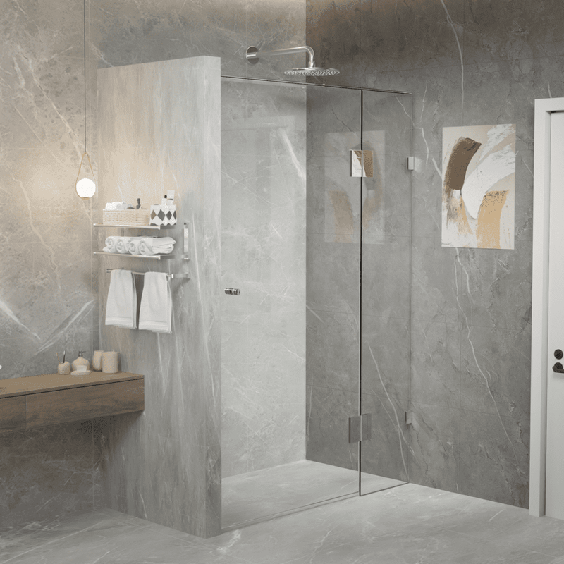 SS33 Semi Frameless Wall to Wall Hinged Door Shower Screen - Various Colours & Sizes