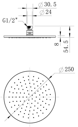 Round Overhead Shower Head 250mm (Brass Made) - Various Colours