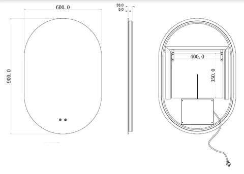 Pill Shape LED Mirror Backlit with Demister 450/600x900mm - 3 Colours Lighting