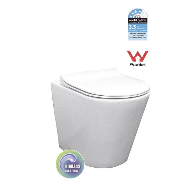 Raised Height Rimless Flush Floor Mount Pan with Soft Close Seat - White (4 Star)