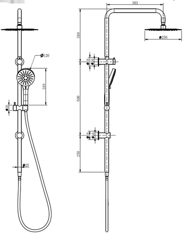 ELIN Round Dual Shower Rail - Various Colours