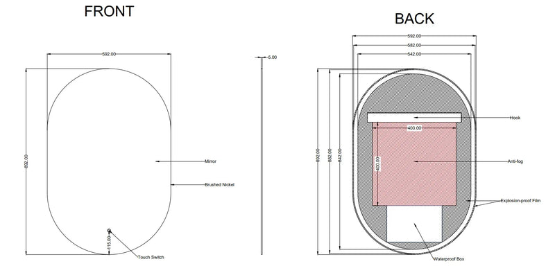 Oval Framed LED Mirror with Demister 600x900mm - Various Colours Frame