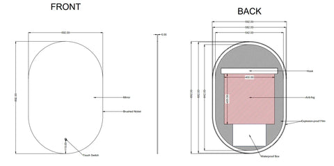 Oval Framed LED Mirror with Demister 600x900mm - Various Colours Frame