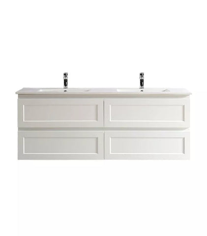Ex-Display Matte White Shaker Double Bowls Wall Hung Vanity - 1500x465mm (Floor Display Clearance)