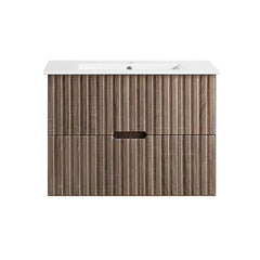 Woodgrain Fluted Wall Hung Vanity w/ Flat Stone Top - 750x460mm (Stock Clearance)