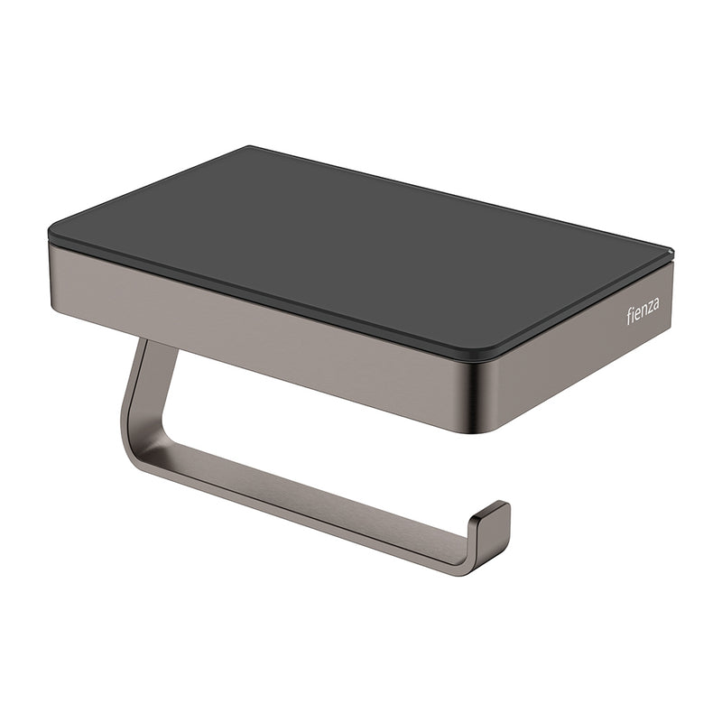 Fienza Tono Gunmetal Toilet Roll Holder with Glass Shelf (85109GM) - Stock Clearance