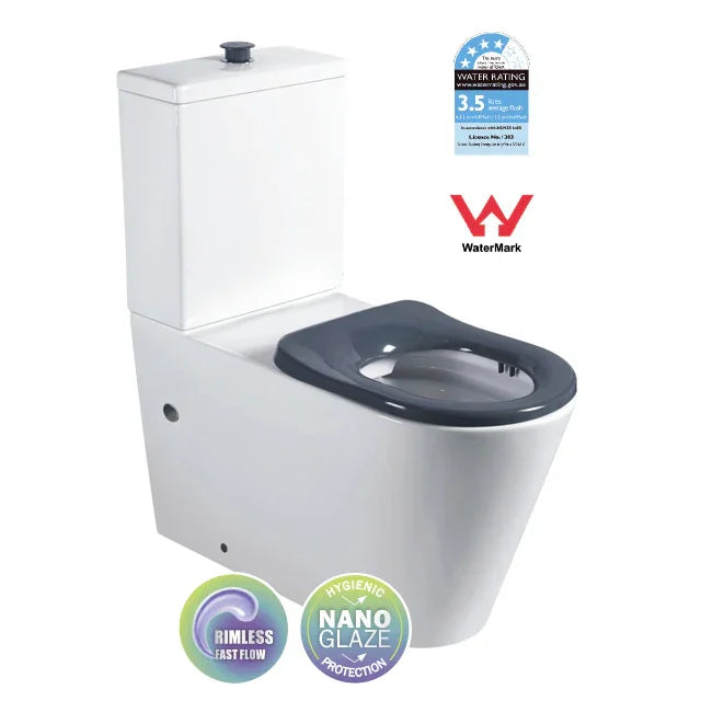 Raised Height Accessible Disabled Back To Wall Rimless Nano Glazed Toilet Suite with Soft Close Seat - White (4 Star)