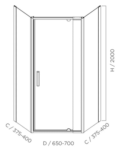SS24 Diamond Full Framed Adjustable Pivot Door Shower Screen - Various Sizes