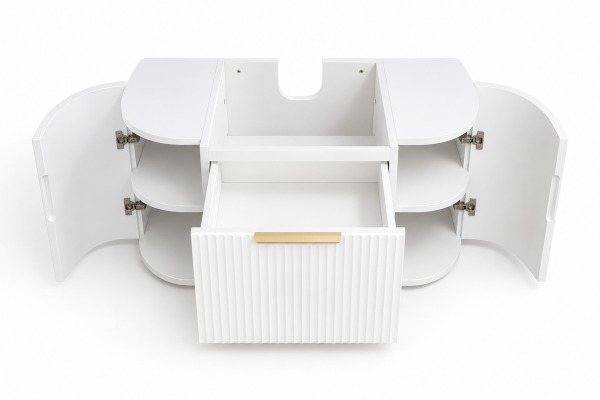 BV80WH Snow Matt White Curved Fluted Wall Hung Vanity - 910 / 1210 / 1510mm