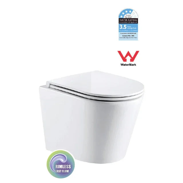 Raised Height Tornado Rimless Flush Wall Hung Pan with Soft Close Seat - White (4 Star)