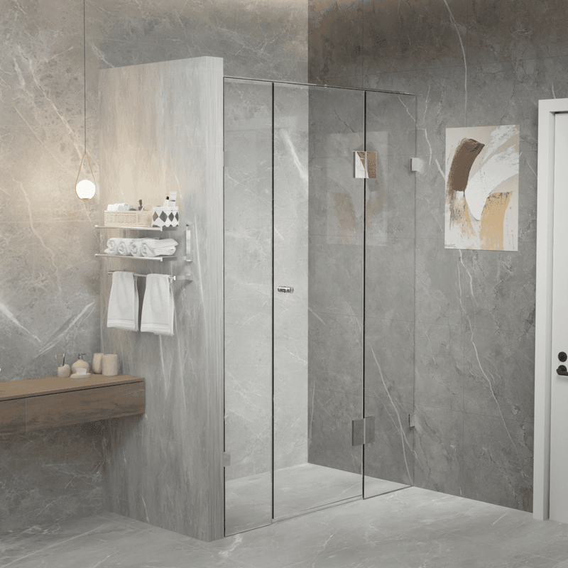 SS32 Semi Frameless Wall to Wall Hinged Door Shower Screen - Various Colours & Sizes