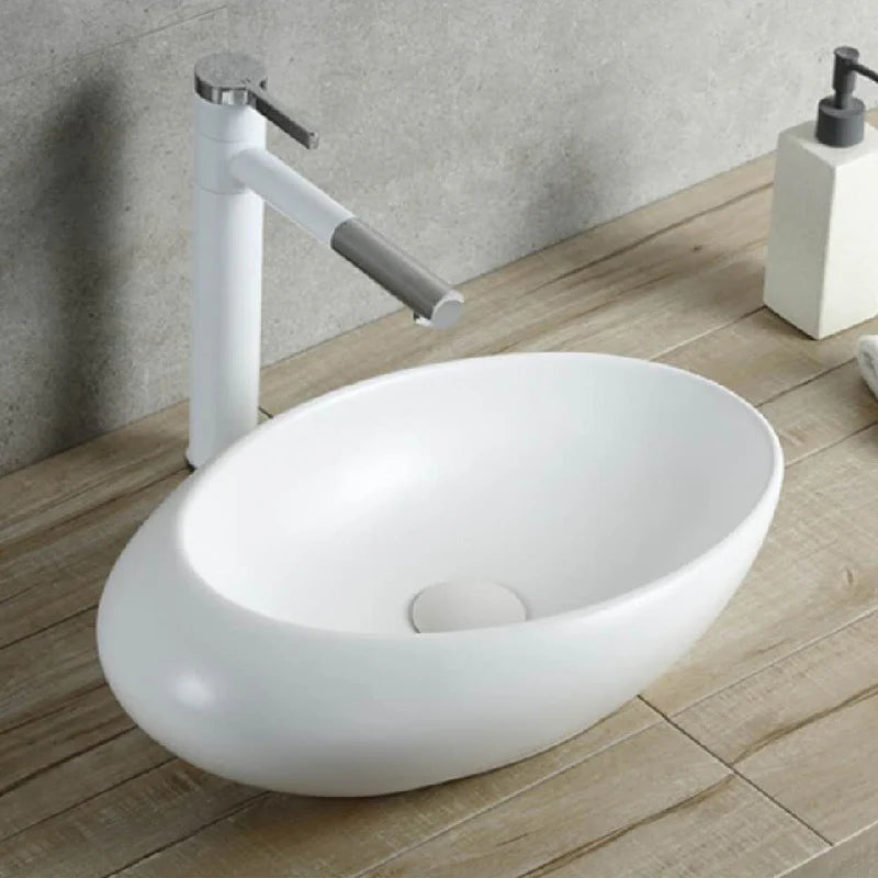 Oval Ceramic Above Counter Basin - Matte White (Floor Display Clearance)