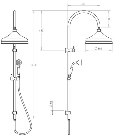 Heritage Dual Shower Rail - Various Colours