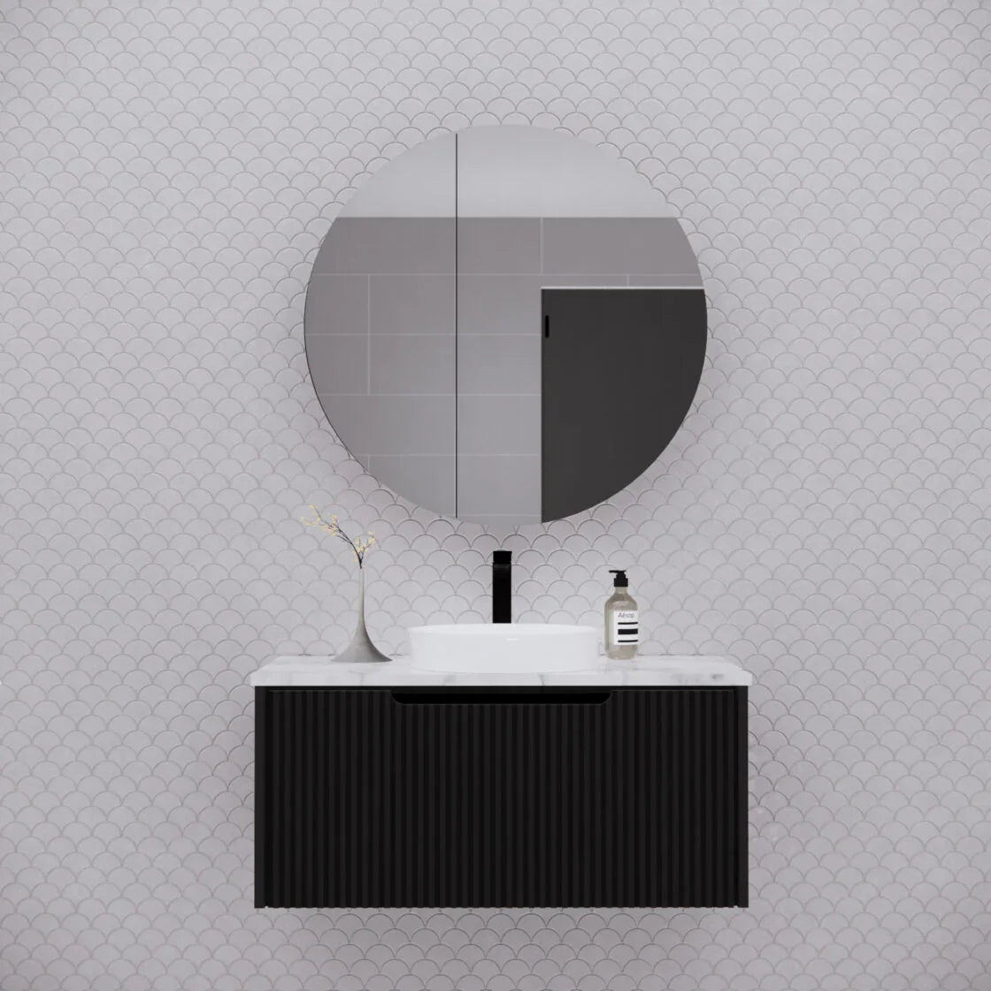 Round Mirror Cabinet Pencil Edge 800mm - Various Colours