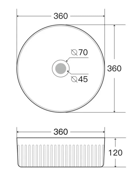 Aliso Fluted Above Counter Ceramic Basin 360x360mm - Various Colours