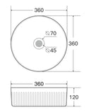 Aliso Fluted Above Counter Ceramic Basin 360x360mm - Various Colours