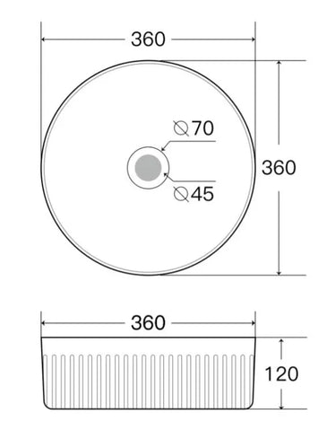 Aliso Fluted Above Counter Ceramic Basin 360x360mm - Various Colours