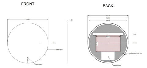 Round Framed LED Mirror with Demister 750mm - Various Colours Frame