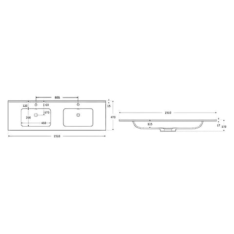 Premium - Gloss White Soft Curve Bowl 465mm Depth Vanity Top - Various Sizes