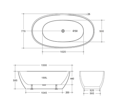 Oval Freestanding Bath 1400 / 1500 / 1600 / 1700 mm - Matte White