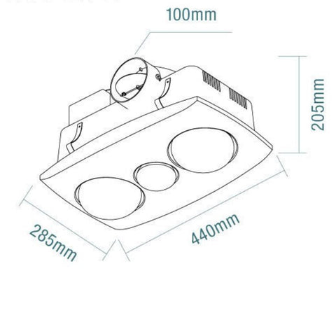 Exhaust Fan/Light/Heater 3-in-1 Bathroom Heater with 2 Heat Lamps (HC1LW)