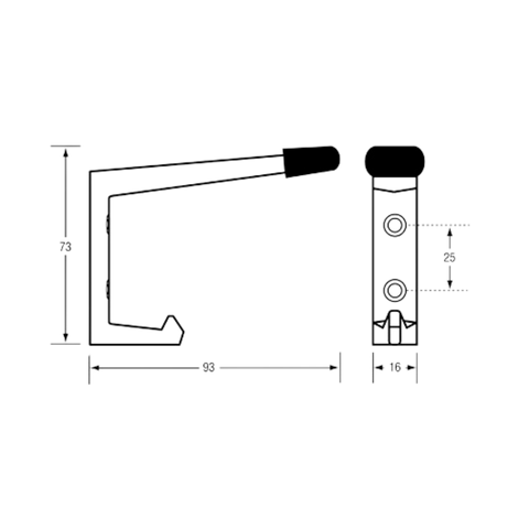 Coat Hook with Bumper in Satin Chrome Plate - 202_HOOK_SCP