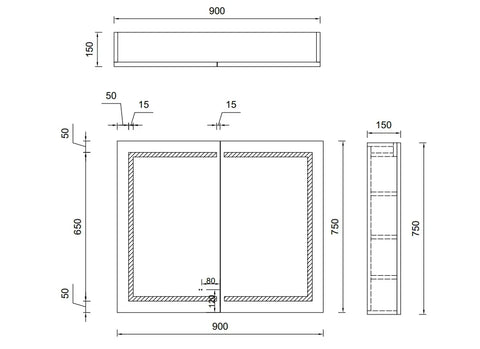Rectangular LED Mirror Cabinet 750/900/1200x750mm - Various Colours