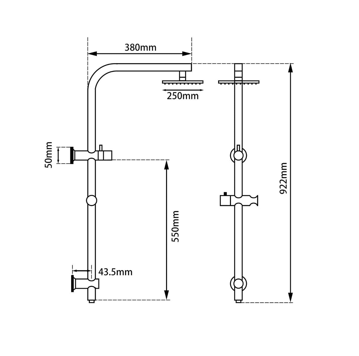 Vue Round Dual Shower Rail - Various Colours