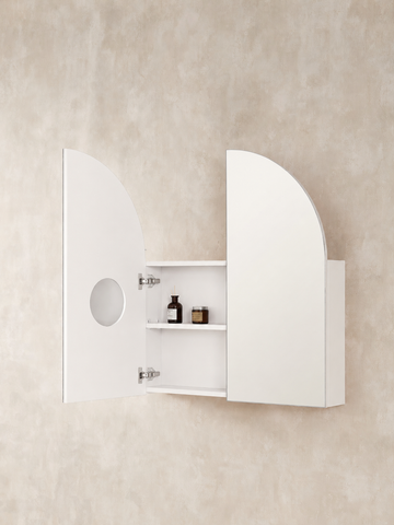 Moon Shape Mirror Cabinet Pencil Edge 800x900mm / 1200x800mm - Matte White / Woodgrain