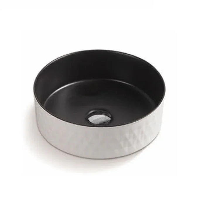 Meridian Round Black In & White Out Above Counter Ceramic Basin 360x360mm