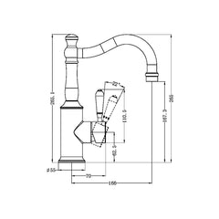 Nero Tapware BM34 York Basin Mixer Hook Spout with Metal/Porcelain Lever - Various Colours