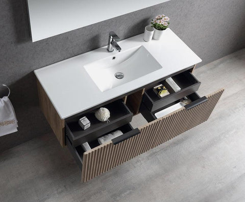 BV29WH Fluted Dark Walnut Fingerpull Wall Hung Vanity - 750 / 900 / 1200 / 1500mm
