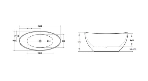 Oval Freestanding Bath 1500 / 1660mm - Black & White