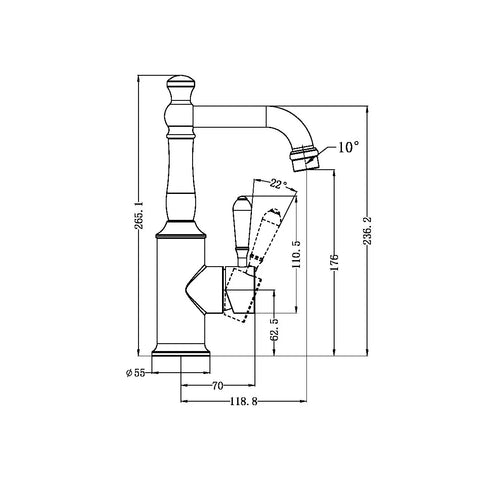 Nero Tapware BM33 York Basin Mixer with Metal/Porcelain Lever - Various Colours